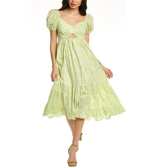Dresses & Skirts - NWOT Cinq à Sept Tevah Poplin Keyhole Midi Dress White & Lima Bean Green Size 4
